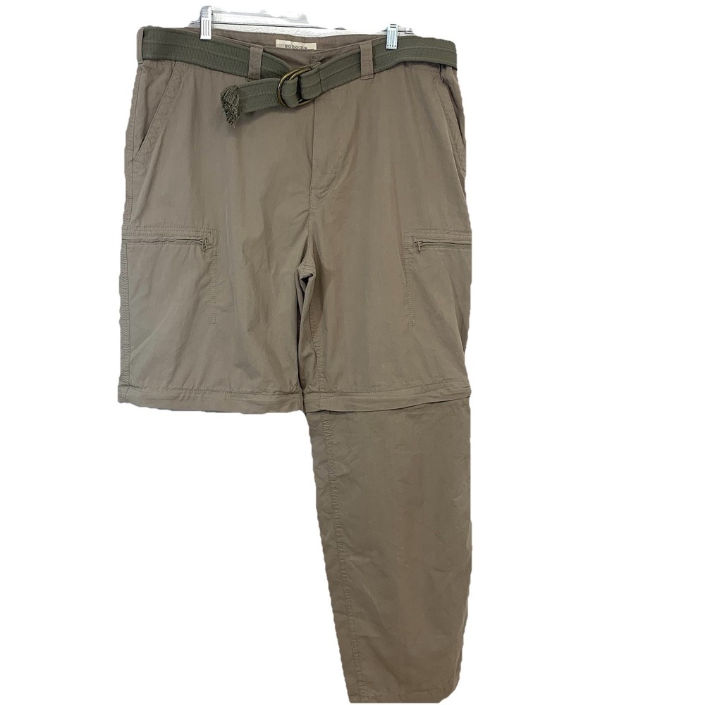 Sonoma Cargo Convertible Pants Men 40x32 Belted‎ Straight Neutral Cotton Nylon